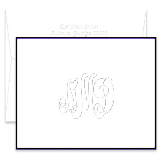 Traditional Monogram Border Folded Note Cards - Embossed